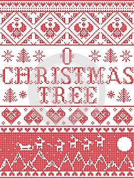 Christmas pattern O Christmas tree carol seamless pattern inspired by Nordic culture festive winter in cross stitch with he