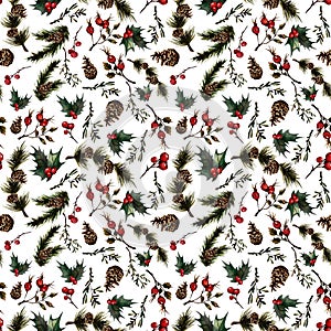 Christmas pattern with rosehip