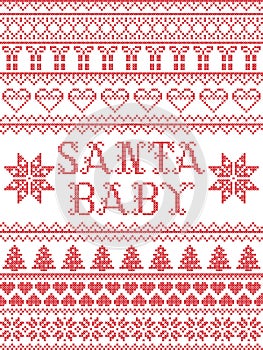 Christmas pattern Santa baby carol seamless pattern inspired by Nordic culture festive winter in cross stitch with heart