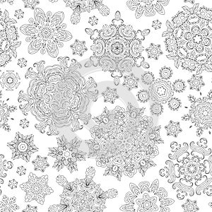 Christmas pattern from snowflakes for a card vector. coloring book. hand-drawn doodle decorative elements