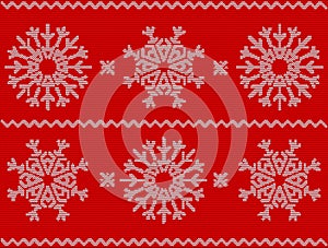 Christmas pattern with snowflakes, new year ornament on red back