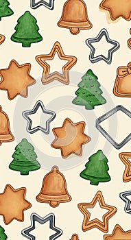Christmas Pattern with Trees Stars and Bells