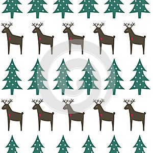 Christmas pattern - Xmas trees, deer and snowflakes.