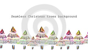 Christmas pencil horizontal seamless banner with trees