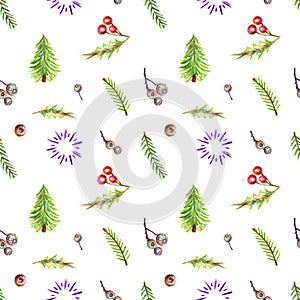 Christmas pencil seamless banner with trees, berries