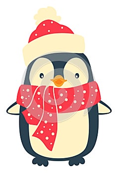 Christmas Penguin cartoons clip art. Cute penguin vector illustration