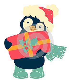 Christmas Penguin cartoons clip art. Cute penguin vector illustration