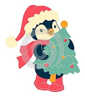 Christmas Penguin cartoons clip art. Cute penguin vector illustration