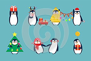 Christmas penguin characters. Penguins cartoon