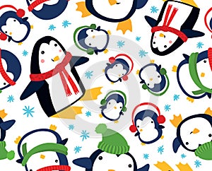 Christmas Penguin Seamless Background