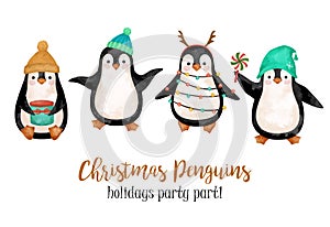 Christmas Penguins clipart, Merry Christmas set, kids decor, baby decoration, North Pole, arctic animals isolated