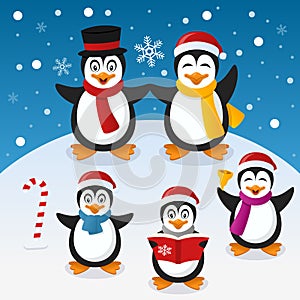 Christmas Penguins Family on the Snow