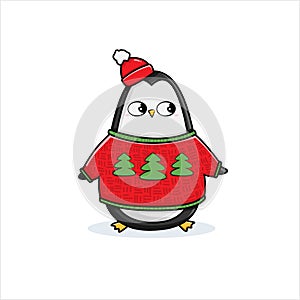 Christmas penguins, Merry Christmas illustrations of cute penguins with accessories like a knitted hats, sweaters