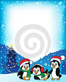 Christmas penguins thematic frame 1