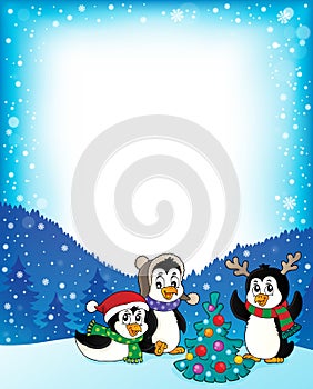 Christmas penguins thematic frame 2