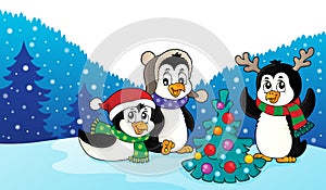 Christmas penguins thematic image 3