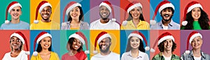 Christmas People. Multiethnic Men and Women in Santa Hat