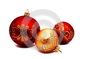 Christmas perfect decoration red and gold yellow balls isolated