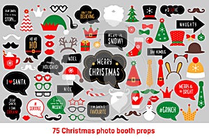 Christmas photo booth props vector set photobooth