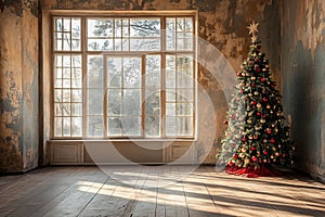 Christmas Photography Backdrop with Large French Window photo