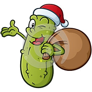 Christmas Pickle Cartoon Character winking with open arms