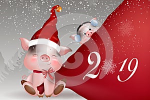 Christmas piglet. Cute and funny character pig