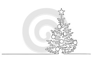 Christmas pine fir tree. Continuous one line drawing