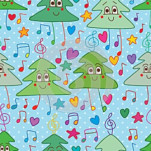 Christmas pine music note seamless pattern photo