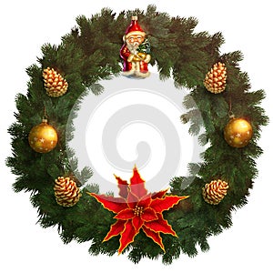 Christmas pine-tree wreath decoration with ornaments