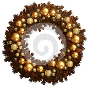 Christmas pine-tree wreath decoration with ornaments