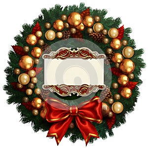 Christmas pine-tree wreath decoration with ornaments