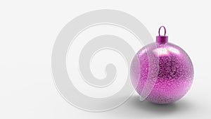 Christmas pink ball with doodles pattern on white background, colorful xmas balls for christmas tree, 3d render illustration,