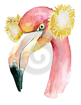 Christmas pink flamingo with winter decoration sheadphones