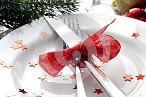 Christmas place setting with cutlery