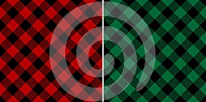 Christmas plaid pattern in red, green, black. Seamless diagonal buffalo check gingham tartan set for dress, skirt, flannel shirt.