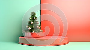 Christmas podium stage minimal design. Generative by Ai