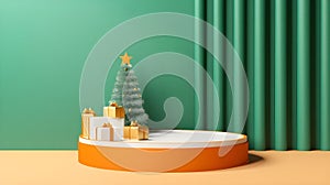 Christmas podium stage minimal design. Generative by Ai