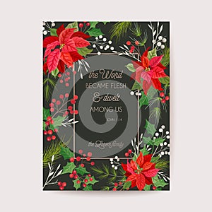 Navidad flor tarjeta invitación de fiesta plantilla estación decoraciones acebo hojas a bayas 
