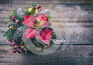 Christmas poinsettia flower table decoration.