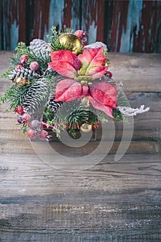 Christmas poinsettia flower table decoration.