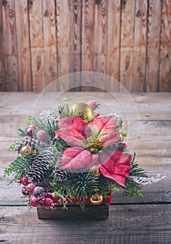 Christmas poinsettia flower table decoration.