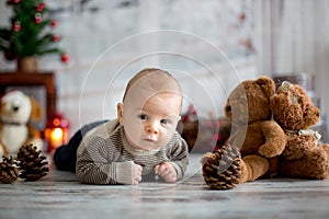 Christmas portrait of cute little newborn baby boy