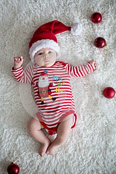 Christmas portrait of cute little newborn baby boy