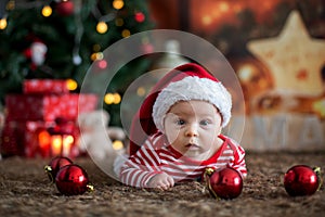 Christmas portrait of cute little newborn baby boy