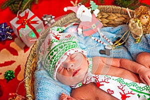 Christmas portrait of cute little newborn baby boy