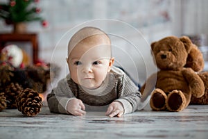 Christmas portrait of cute little newborn baby boy