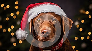 Christmas portrait of a dog with a bright red scarf