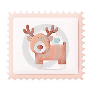 Christmas Postage Stamp with Christmas Deer