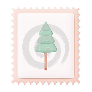 Christmas Postage Stamp with Christmas Tree