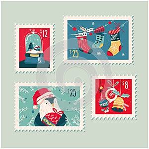 Christmas Postage Stamps stock illustration